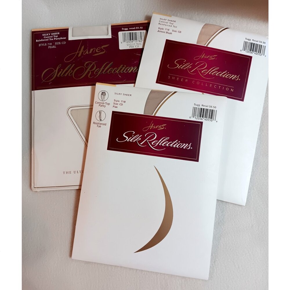 3 Hanes Silk Reflections pantyhose NOS Sz CD Style 718 Control Top Lot 3